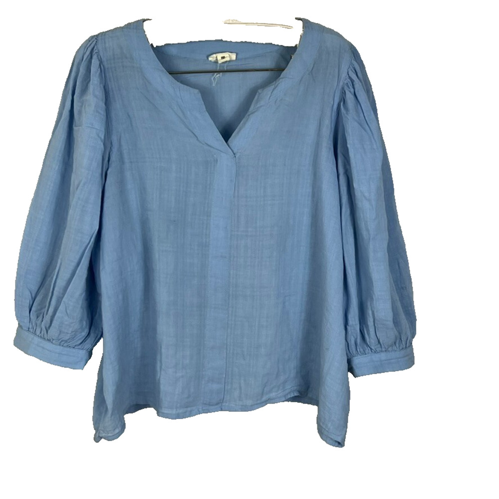 A.n.a A New Approach Shirt Women's Size XL Blue V-Neck Balloon Long Sleeve Top